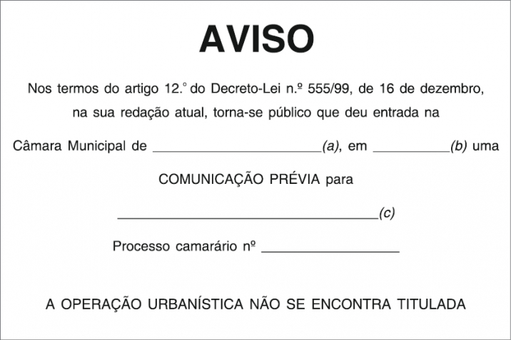 Sinal de aviso de licenciamento de obras