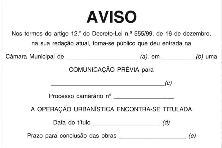 Sinal de aviso de licenciamento de obras